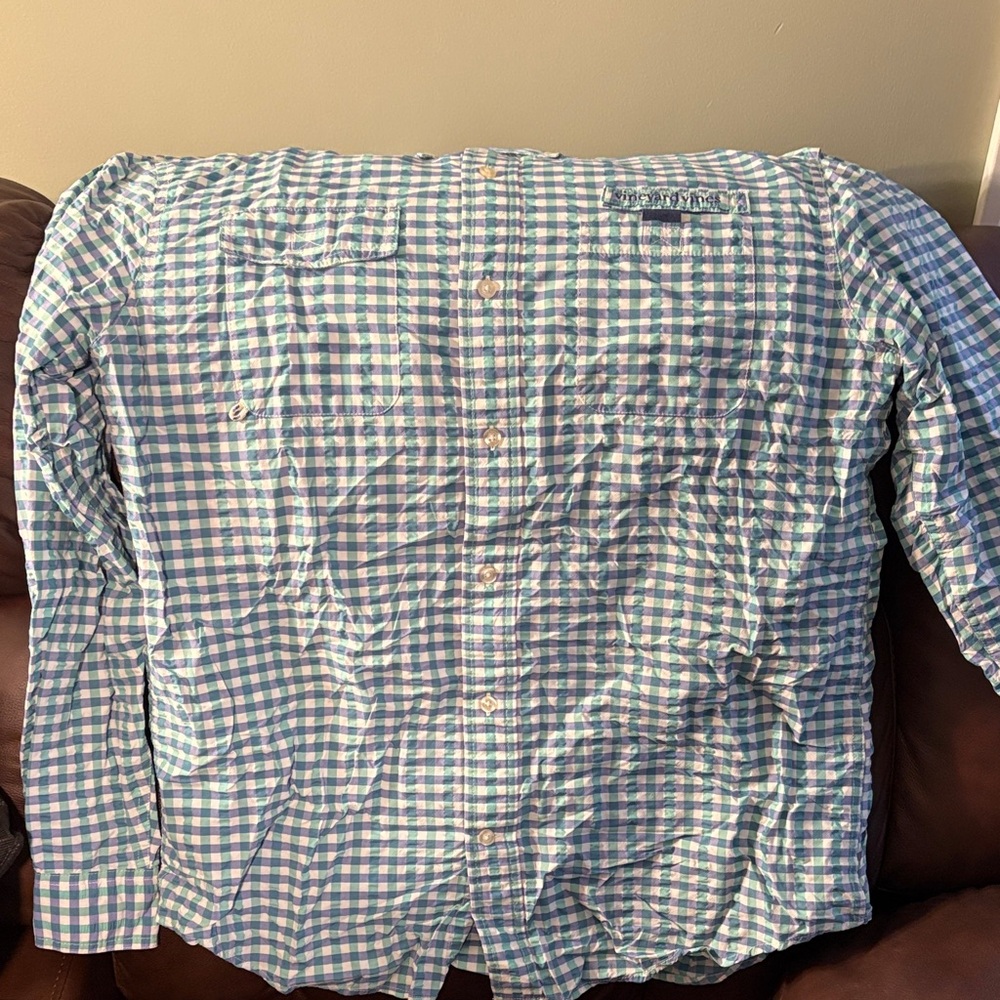 Vineyard Vines Men's Pink and Blue Checkered Shirt
